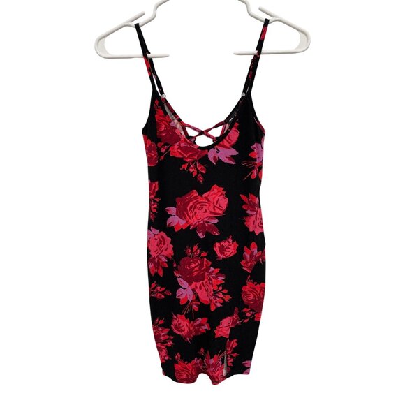 Asos Design Mini Dress Size 00 Floral Cami Lace Up Back Black Red Bohemian NEW - Picture 2 of 10